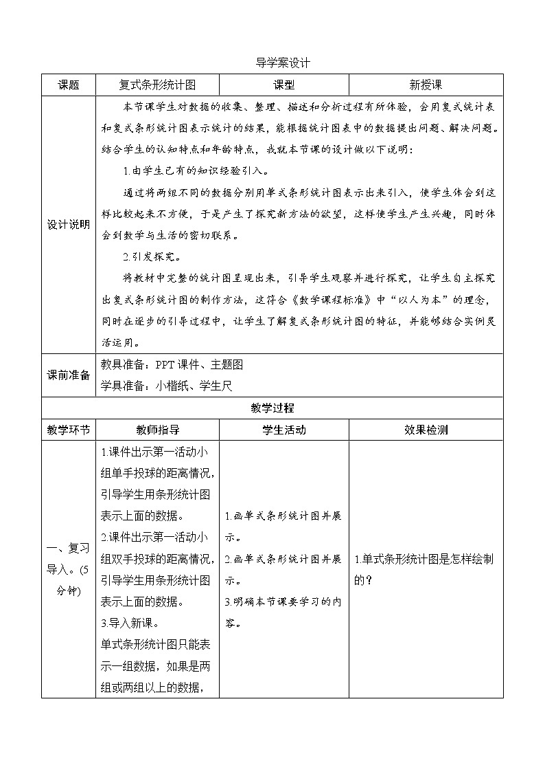 北师大版数学五下8.1《复式条形统计图》导学案设计第1页