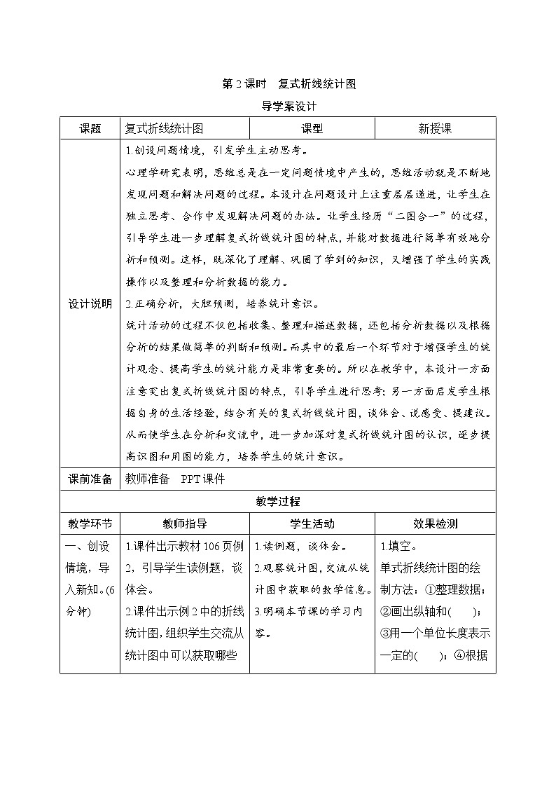 第7单元第2课时《复式折线统计图》导学案设计第1页