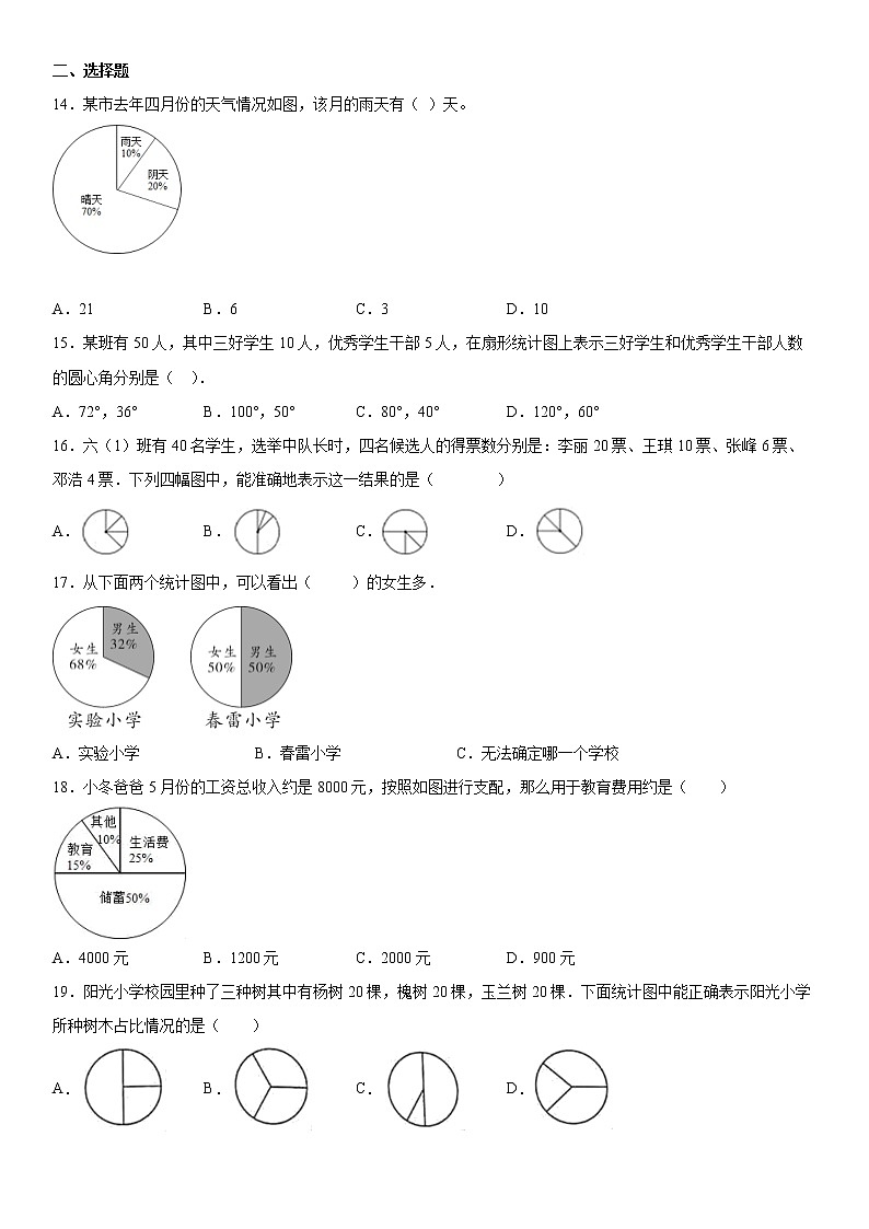 同步培优专用第一单元《扇形统计图》典型题B（2021-2022学年苏教版数学六年级下册）第3页