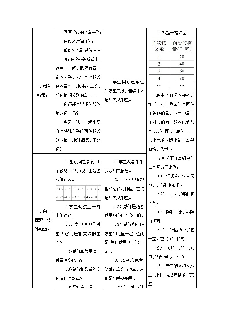 人教版数学六年级下册第四单元 第1课时 正比例 导学案02