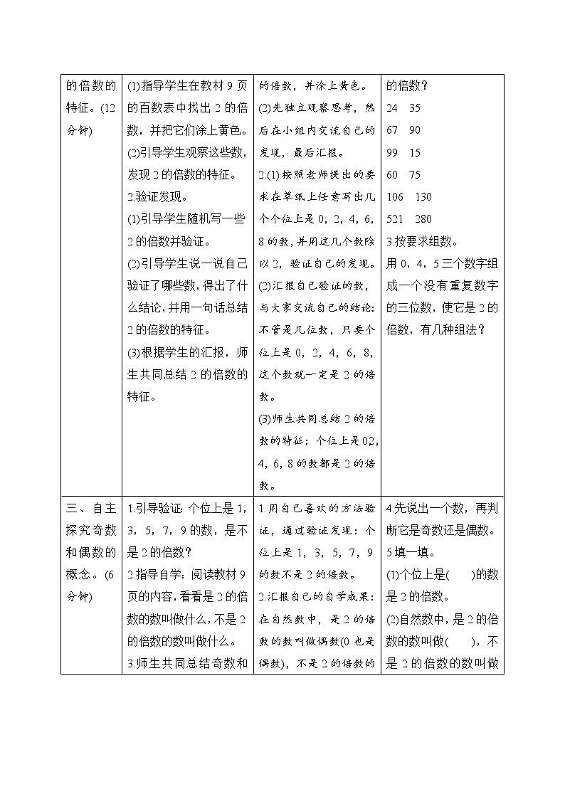 第2单元第1节第1课时《2、5的倍数的特征》导学案设计第2页