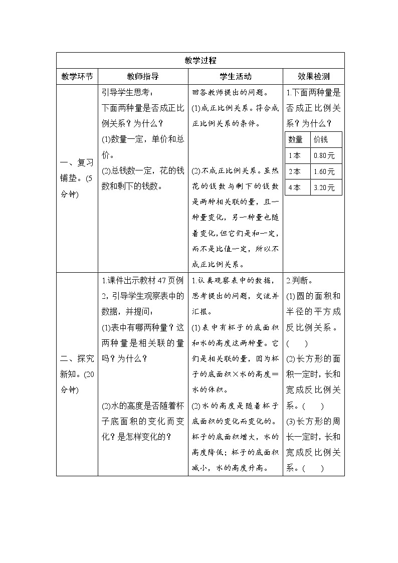 第4单元第2节第2课时《成反比例的量》导学案设计02