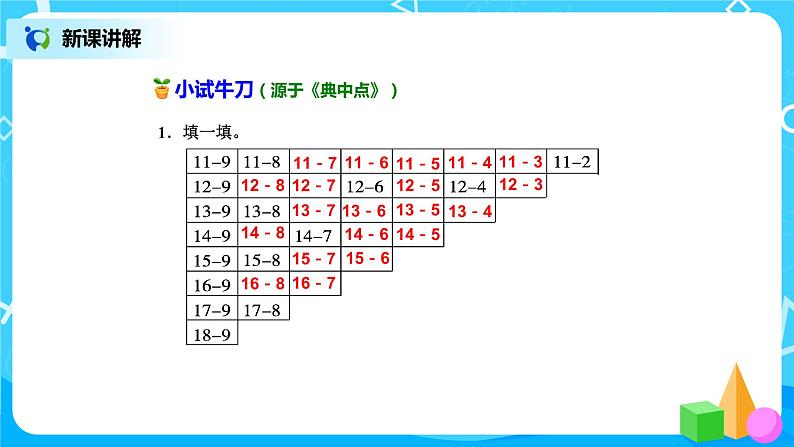 北师版小学数学一年级下册1.7《做个减法表》课件教案07