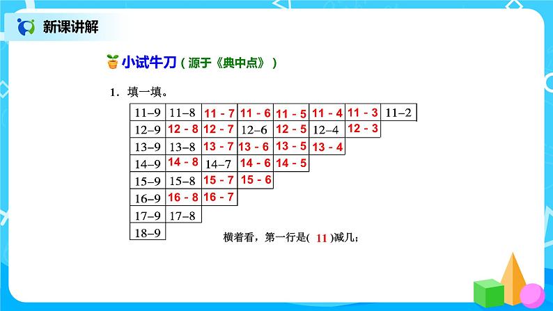 北师版小学数学一年级下册1.7《做个减法表》课件教案08