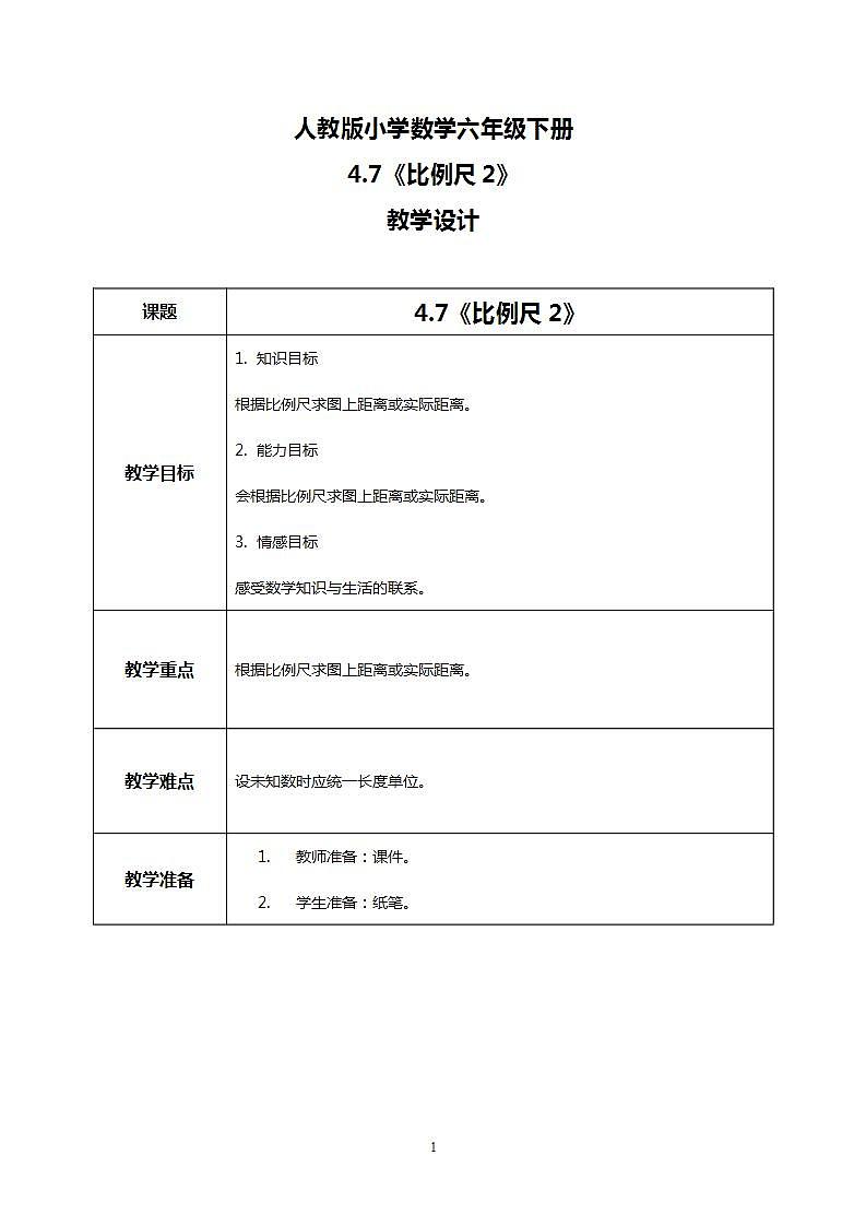 人教版小学数学六年级下册4.7《比例尺2》课件教案01