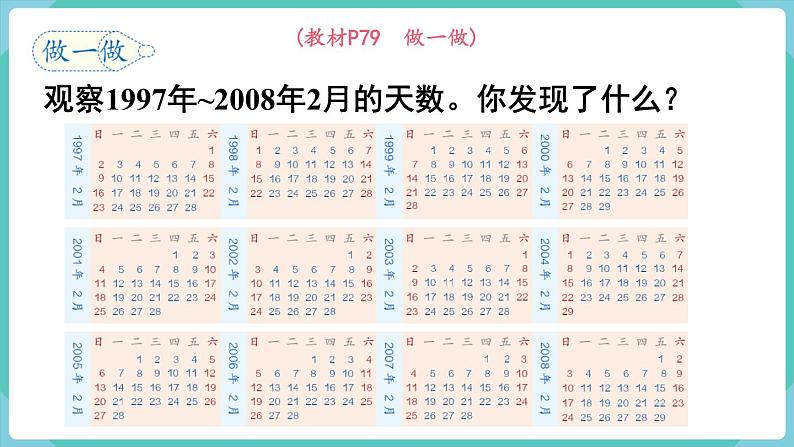 人教版数学三年级下册第六单元：第2课时  认识平年和闰年课件PPT第7页