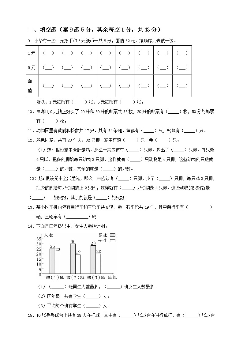 新人教版四年级下册第9单元《数学广场—鸡兔同笼》测试卷（一）第2页