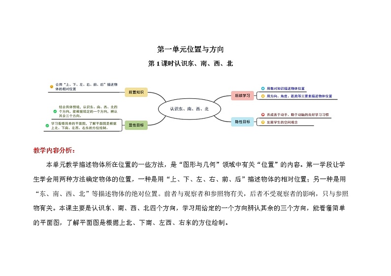三年级下册数学第1单元【教学设计】第1课时《认识东、南、西、北》（人教版）01