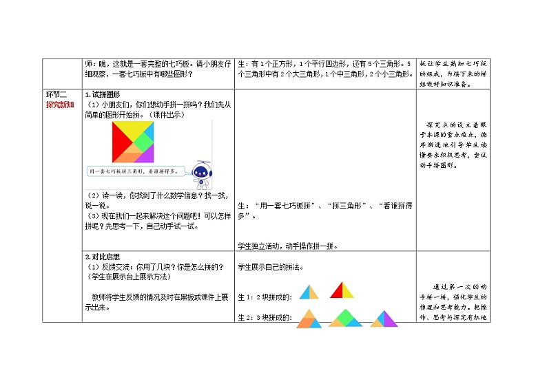 一年级下册数学第1单元【教学设计】第2课时《解决问题：用七巧板拼指定的图形》（人教版）第3页