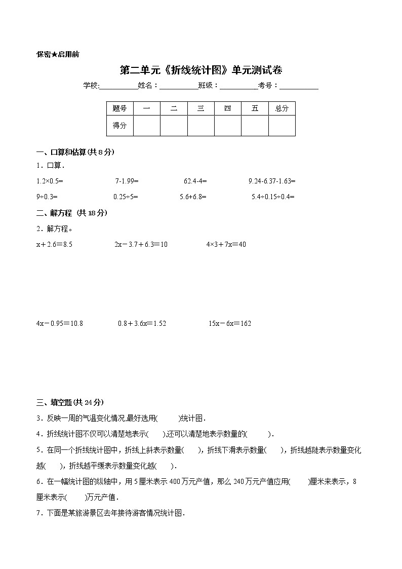 【一线培优专用卷】第二单元《折线统计图》单元测试卷提优卷（2021-2022学年苏教版数学五年级下册）01