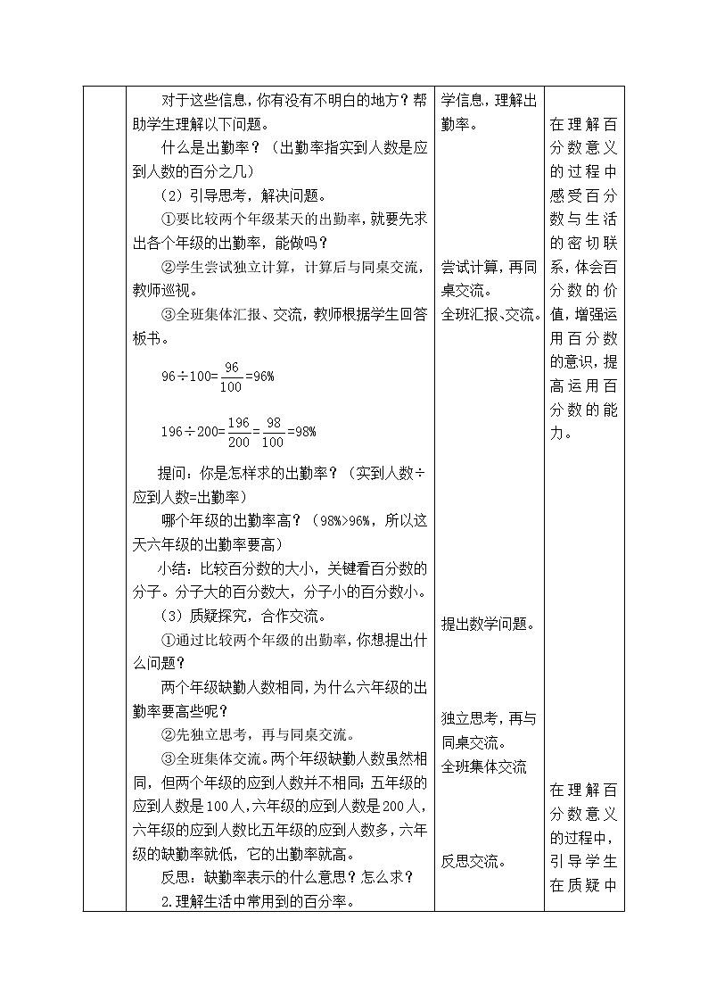 西师大版数学六年级下册《1.1.2 百分率》表格式教案第2页
