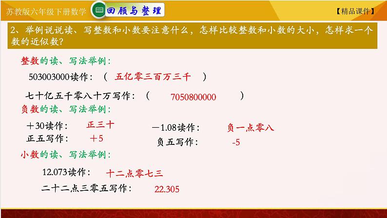 苏教版六年级下册数学 7.11总复习数与代数—— 整数和小数 教学课件05