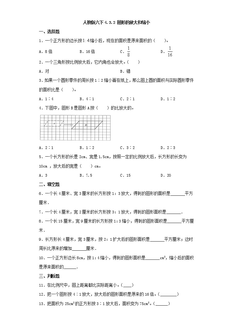 人教版六下4.3.2图形的放大和缩小练习题01