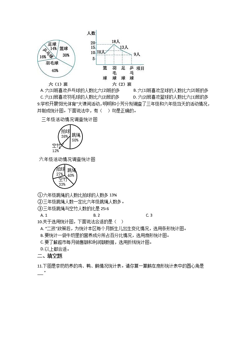 六年级上册数学人教版课时练第七单元《扇形统计图》03含答案第3页