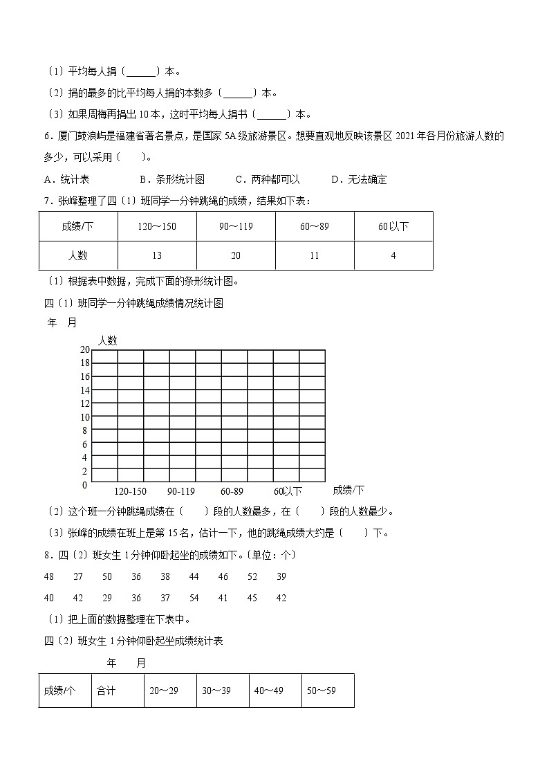 四年级上册数学人教版课时练第七单元《条形统计图》01含答案第3页