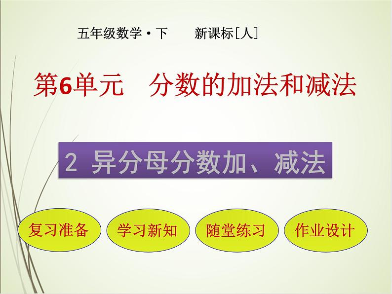 人教版数学五下6.2 异分母分数加、减法ppt课件+教案+同步练习01