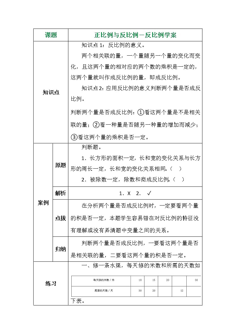 正比例与反比例－反比例学案01