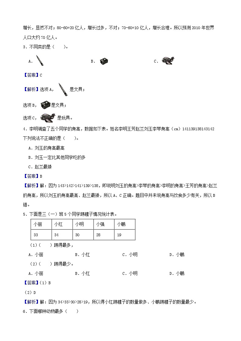 学霸夯基——苏教版数学二年级下册第八单元数据的收集和整理（一）练习试题（解析版）第2页
