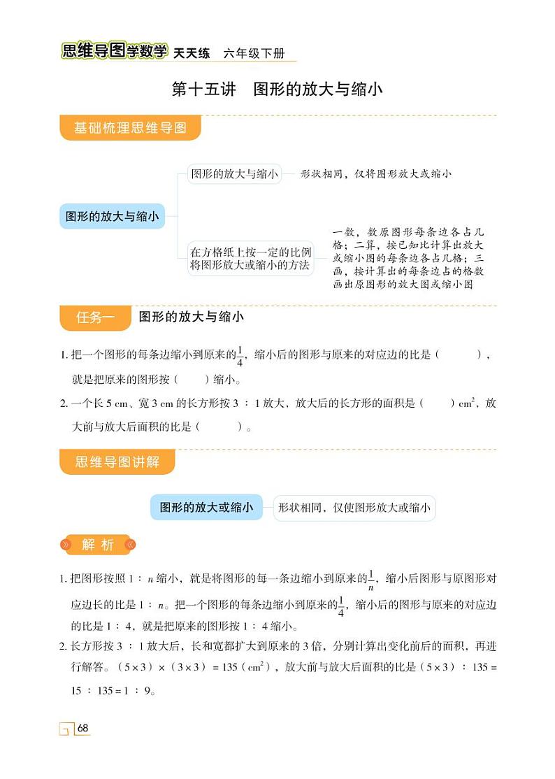 人教版 六年级数学下册 第四单元 第15讲 图形的放大与缩小 天天练学案01