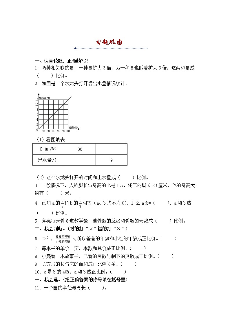 人教版 六年级下册数学第四单元《比例》4.2.1《成正比例的量》知识点思维导图及习题（含答案）02