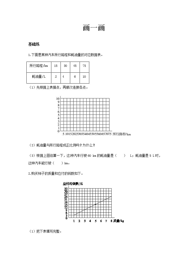 北师大版数学六年级下册-04 正比例与反比例-03画一画-随堂测试习题0201