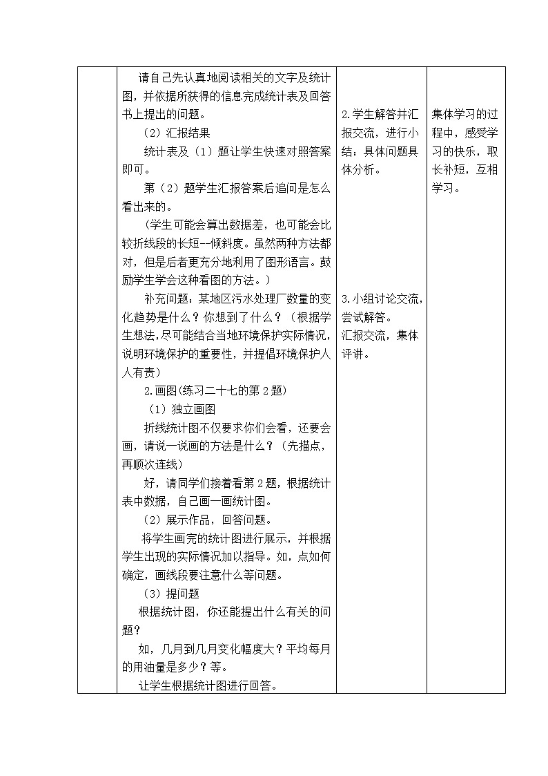 西师版五年级下册数学《6.3 折线统计图的应用》表格式教案第2页