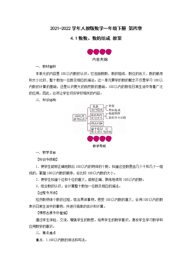 2022年春人教版一年级下册数学 第四单元 1 数数 数的组成第1页