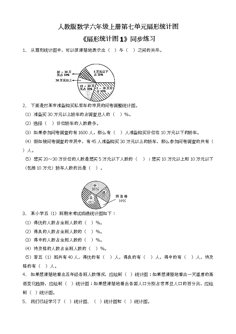 人教版数学六上第七单元第一课时《扇形统计图1》课件+教案+同步练习（含答案）01