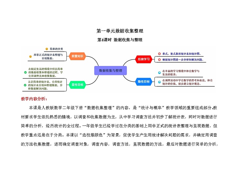 二年级下册数学第1单元【教学设计】第1课时《数据收集与整理》（人教版）第1页