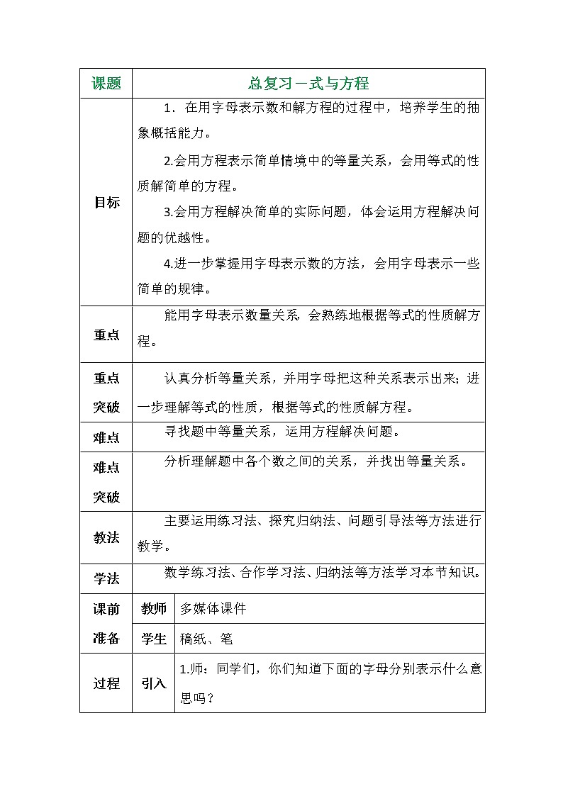 总复习－式与方程教案01