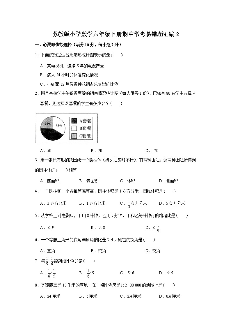 苏教版小学数学六年级下册期中常考易错题汇编2第1页