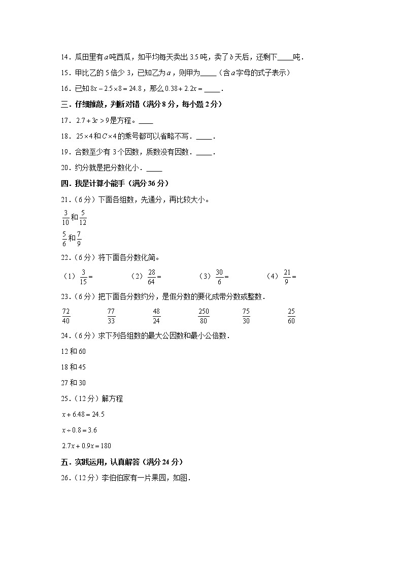 苏教版小学数学五年级下册期中常考易错题汇编1102