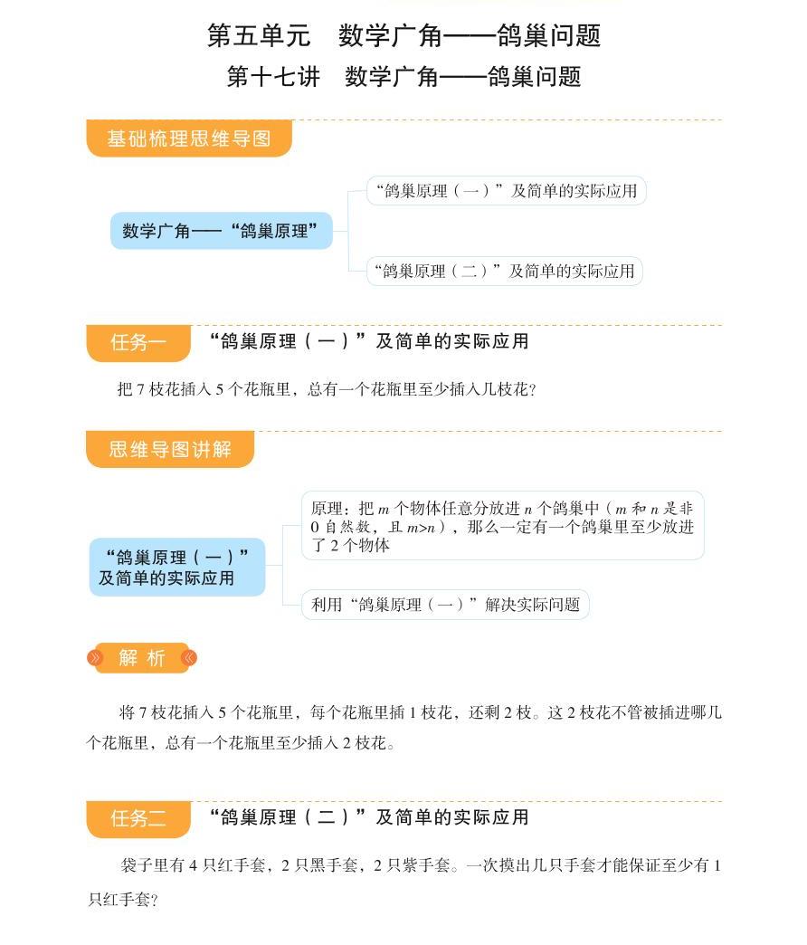 第五单元 第17讲 数学广角——鸽巢问题【知识点思维导图】天天练学案