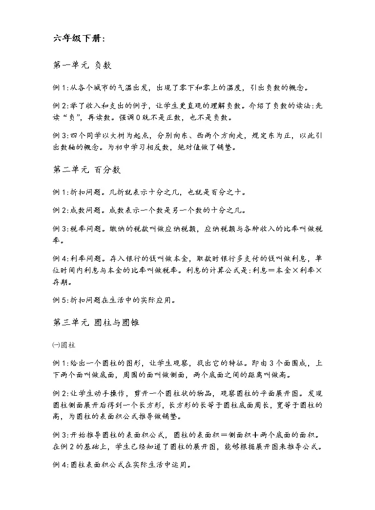 人教版小学数学六年级下册整本教材知识点分析 教习网 课件下载