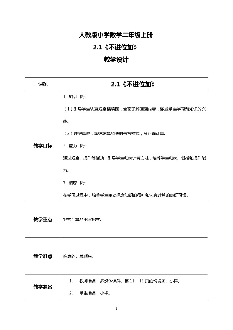 人教版小学数学二年级上册2.1《不进位加》课件+教案01