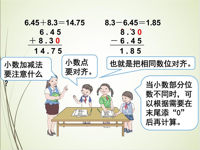 人教版数学四下6.1.2 小数部分位数不相同的小数加减法（课件）第6页