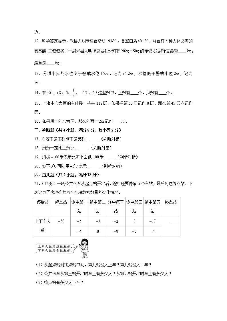 人教版六下第一单元负数单元检测卷（六）第2页