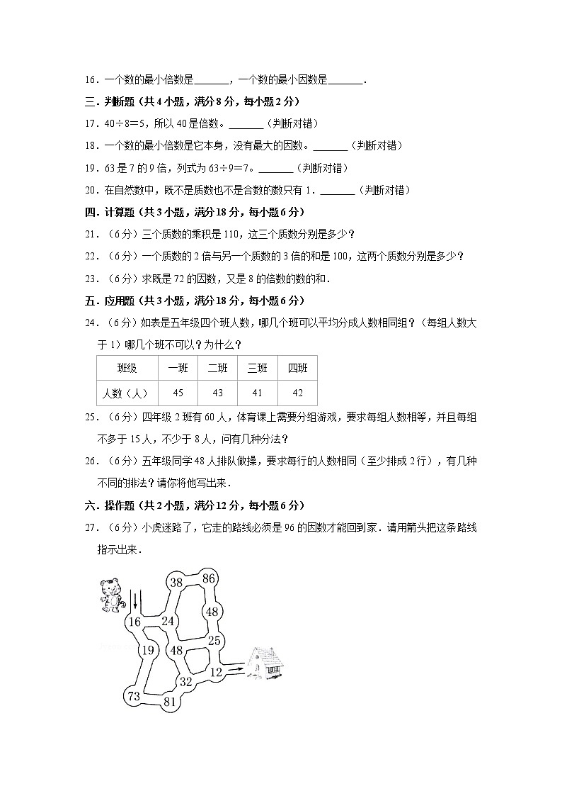 人教版五下第二单元因数和倍数单元检测卷02