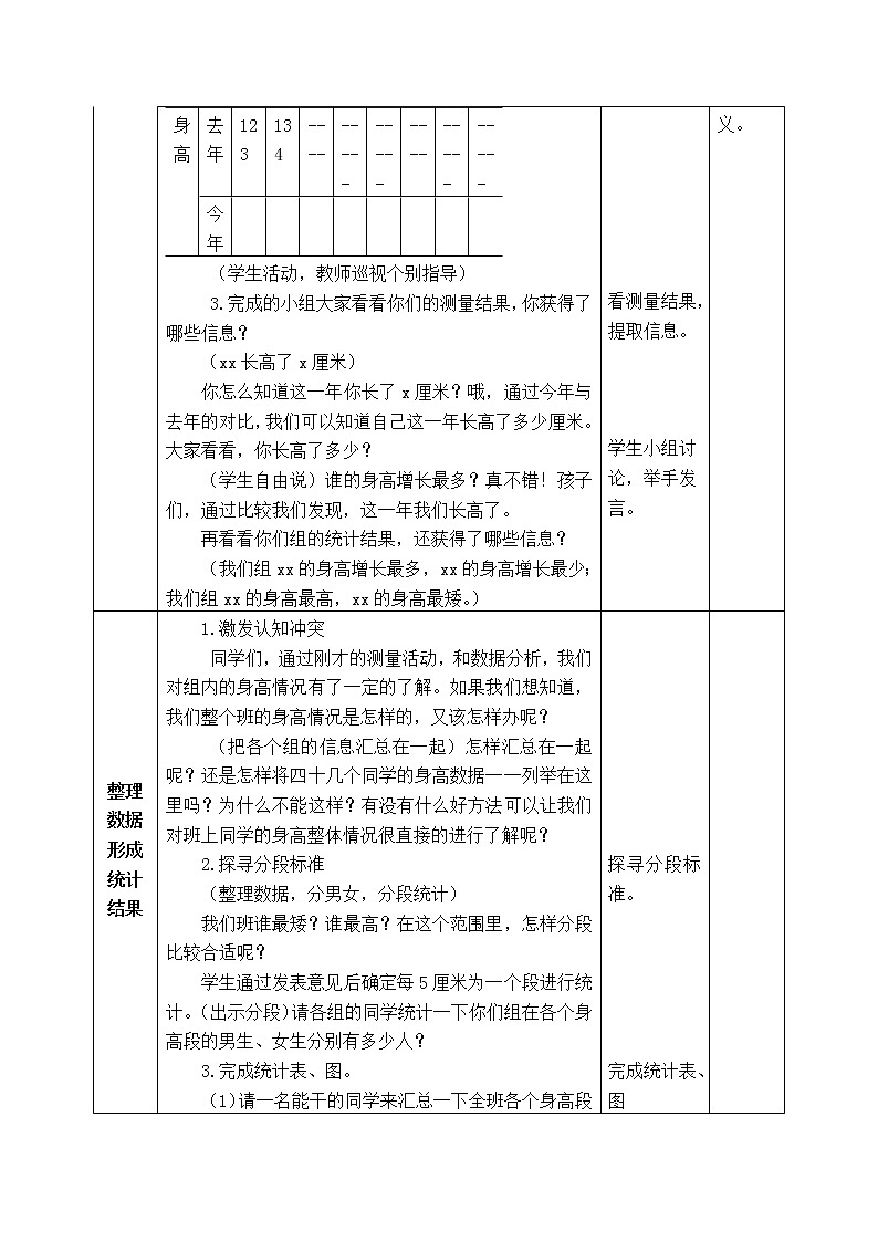 西师版四年级下册数学《综合实践：我们长高了》表格式教案02