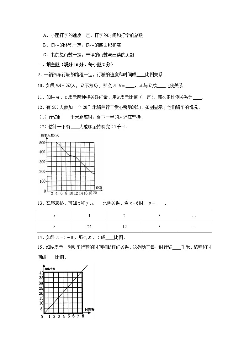 北师大版六下第四单元正比例和反比例单元题（二）（word版，含答案）第2页