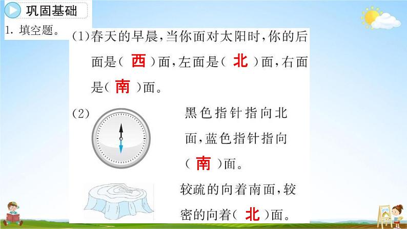 人教版三年级数学下册《1-1 认识东、南、西、北》练习题教学课件PPT优秀公开课第8页