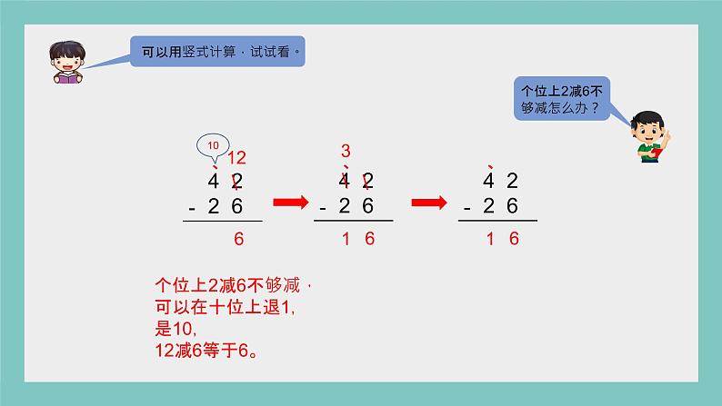 青教版一年级数学下册《100以内的加减法》2 -退位减法课件PPT第6页