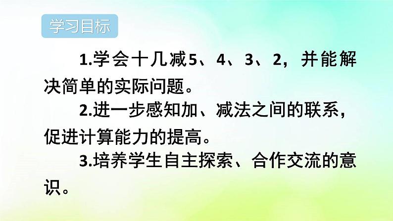 2.3十几减5、4、3、2 人教版数学一年级下册  课件第2页