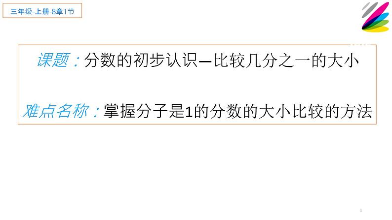 三年级数学上册课件-8.1分数的初步认识—比较几分之一的大小20- 人教版第1页