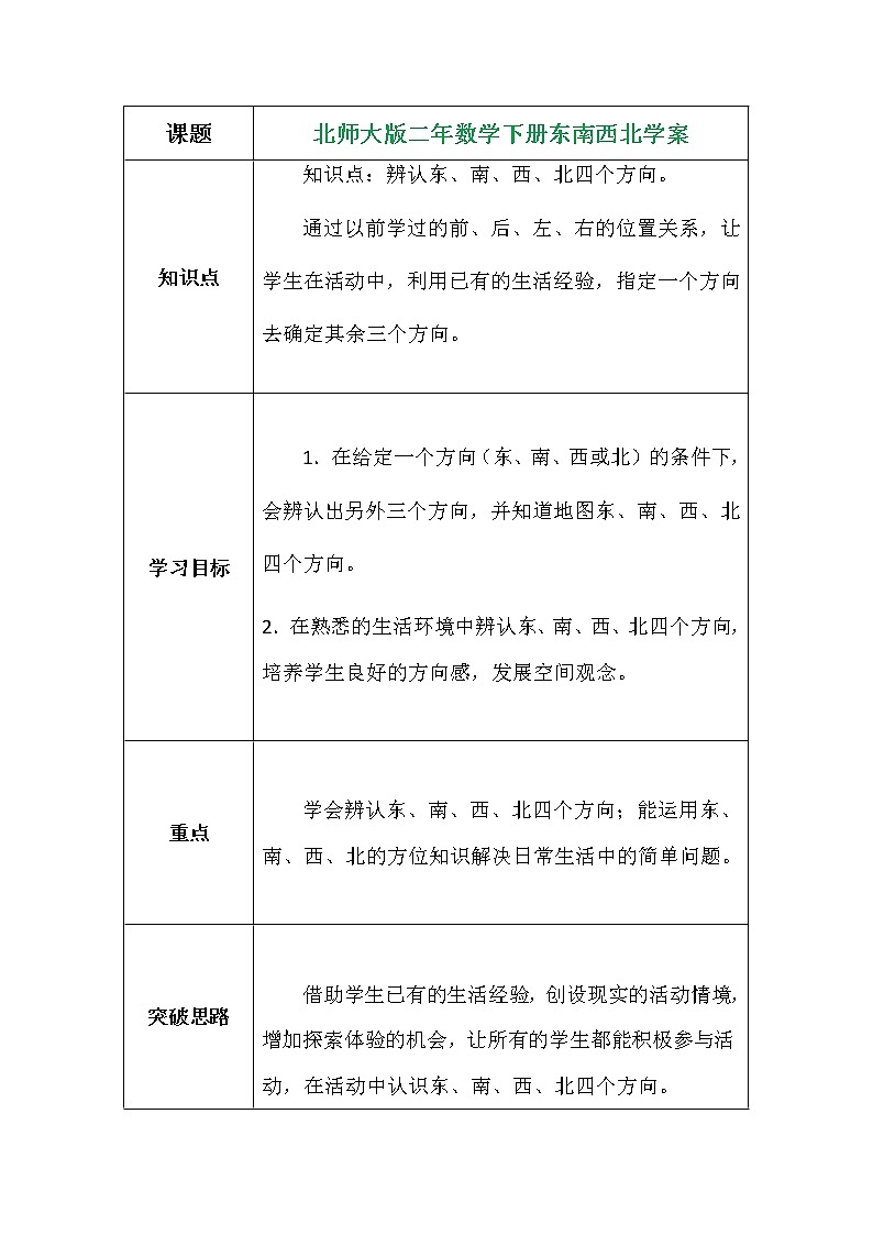 北师大版二年数学下册东南西北学案01