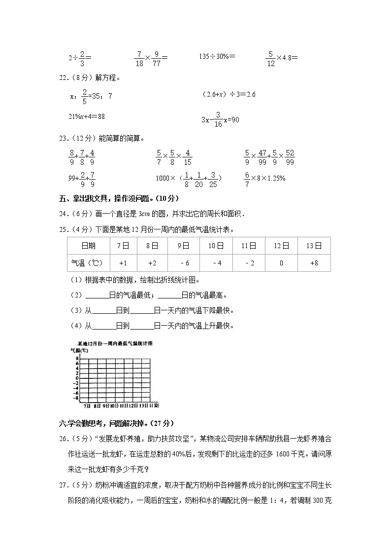 2020-2021学年安徽省六安市霍邱县六年级（上）期末数学试卷第3页