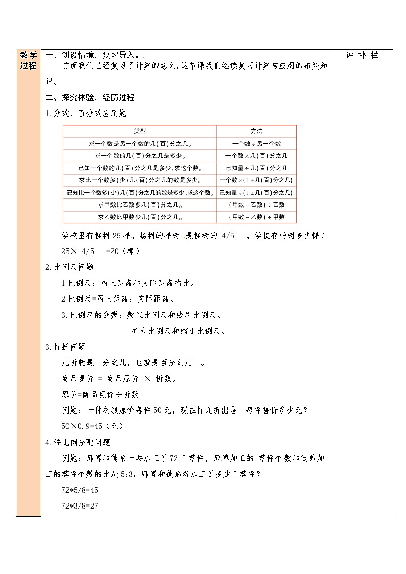 北师大版 6年级下册数学 总复习数与代数第2节数的运算第3课时 计算与应用（2）（表格式教案）02