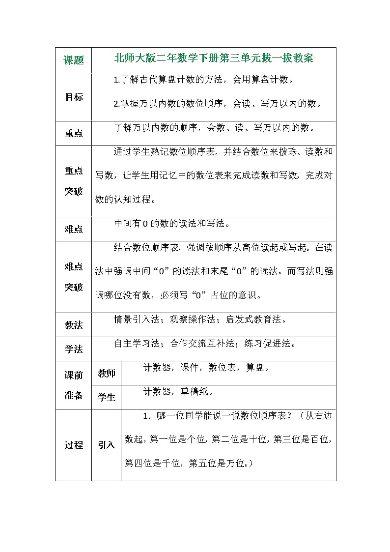 北师大版二年数学下册第三单元拔一拔教案第1页