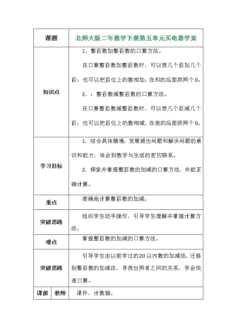 北师大版二年数学下册第五单元买电器学案第1页