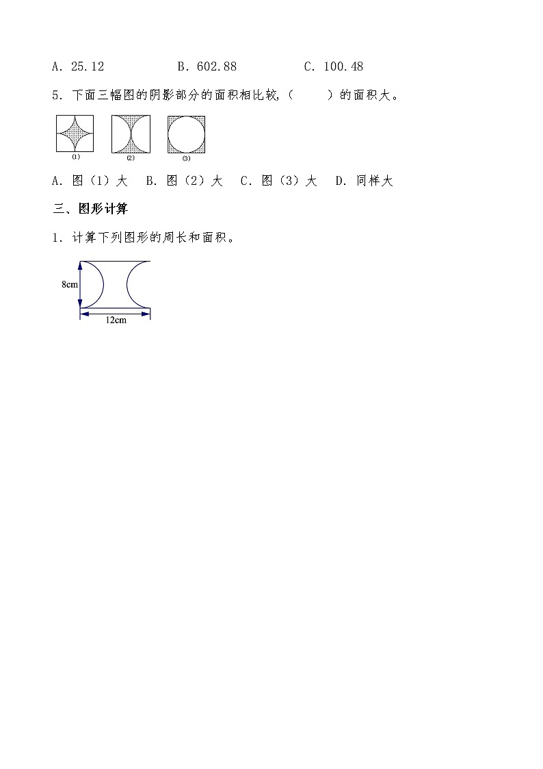 北师大版数学六年级上册《圆的面积二》课堂精练（有答案）02